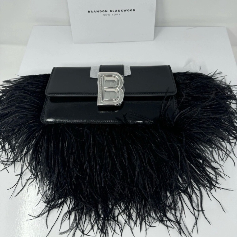 Brandon Blackwood Mia Black Feathered Clutch Bag
